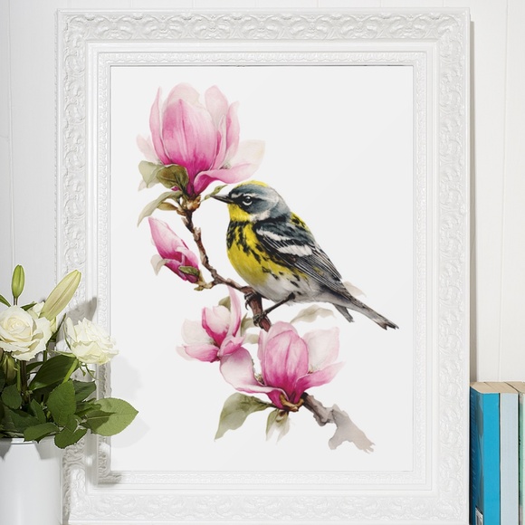 Watercolor Magnolia Warbler Bird Portrait Wall Art Print Poster , Unframed - Picture 7 of 7